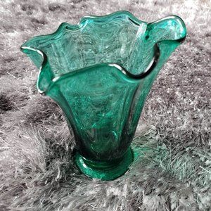 Green glass fluted vase